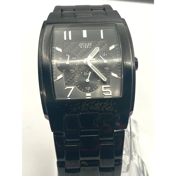 Guess Steel G10550G Mens Watch 33mm - New Battery - Day Date WR Wrist 6.25 - Picture 11 of 12